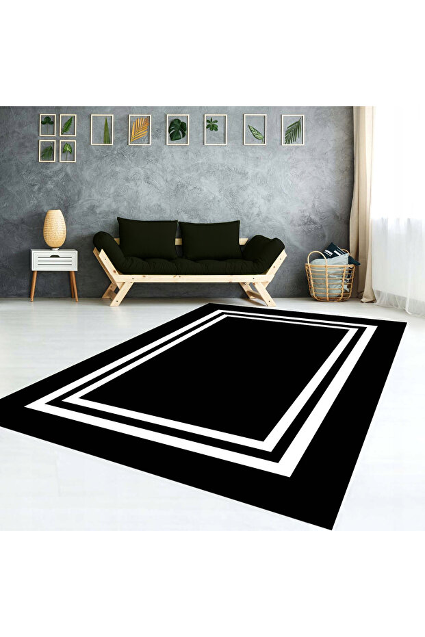 Stylish Square Black and White Modern Elastic Carpet Cover