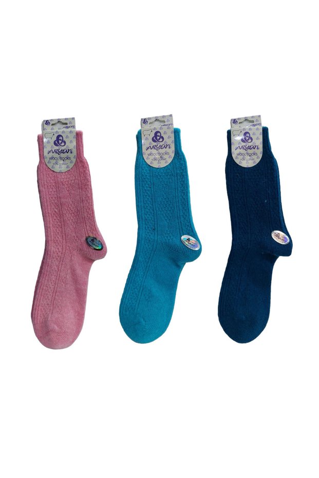 SET OF 3 SEAMLESS COLORED WOOL SOCKET WOMEN'S SOCKS