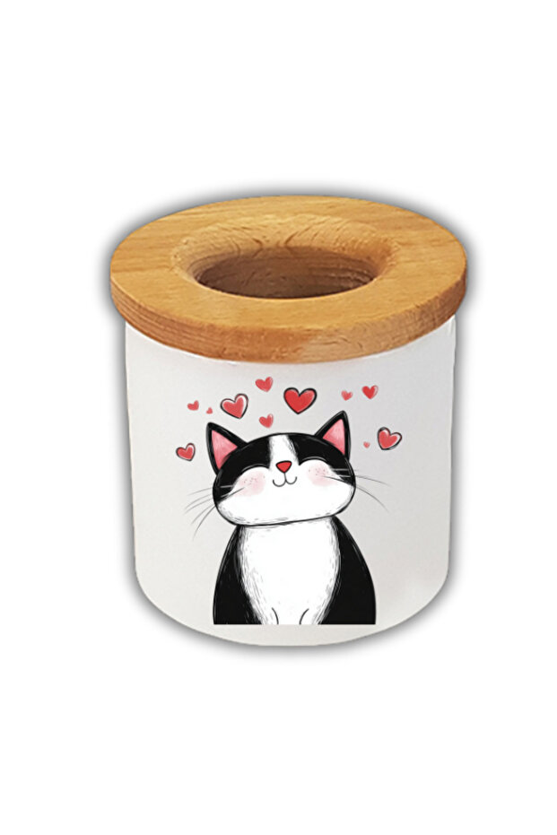 Cute Cat Printed Desktop Pen Holder with Heart Birthday Gift