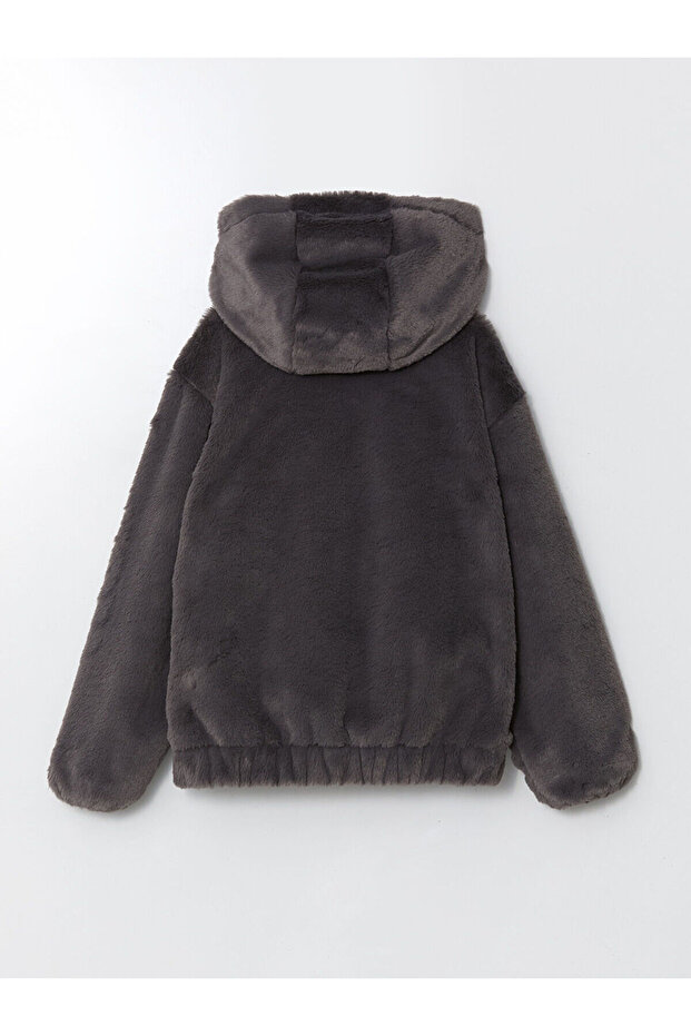 LCW Kapüşonlu Pelüş Kız Çocuk Mont - 2