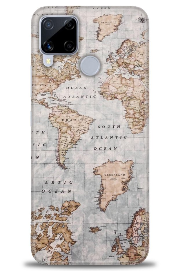 Realme C15 Case Hd Printed Case - World Map + Full Screen Protector