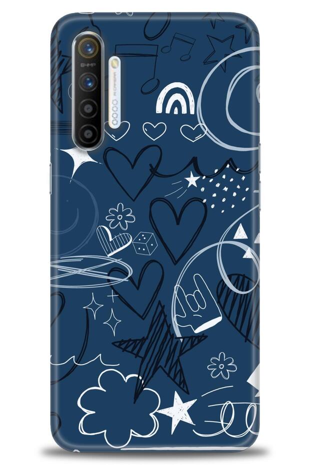 Realme Xt Case Hd Printed Case - Notes and Hearts Blue + Full Screen Protector