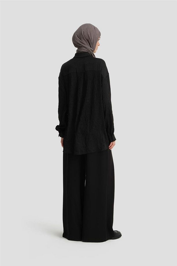 Cep Kapaklı Oversize Gömlek Ort3634 Siyah - 4