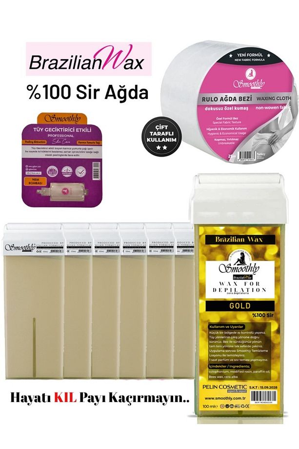 6 adet GOLD Brazılıan Rool on kartuş ağda 25 mt sir ağda bezi 1 ad.tüy azaltıcı losyon - 1