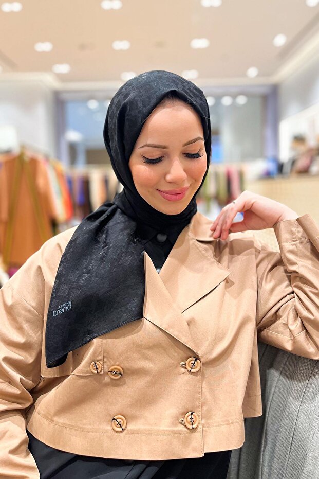 شال جاكار قطن من Lia - نمط بلاط - ATS1LIA-2301 - أسود
