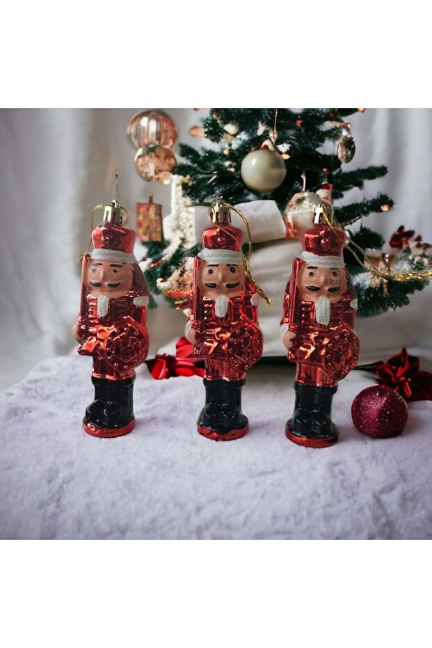 3 Adet Fındıkkıran Asker (7 CM) Nutcracker Çam Ağacı Süsü Yılbaşı Doğum Günü Parti Süslemeleri - 4