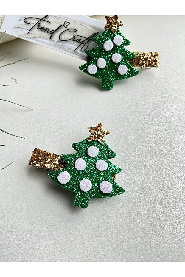 Glitter Shiny Christmas 2-Piece Clip Pine Tree Buckle
