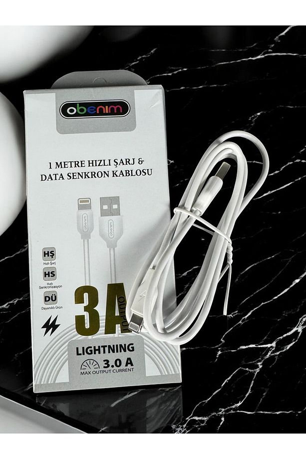 1 Metre Hızlı Şarj ve Data Senkronizasyon Kablosu - USB-A to Lightning 3.0A - 1