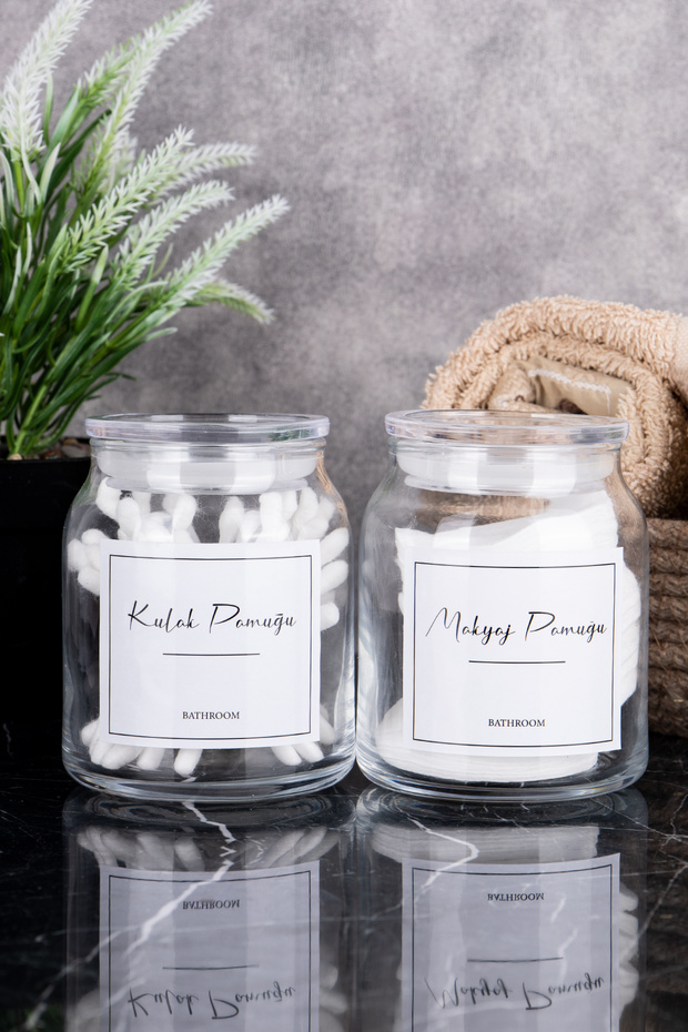 Set of 2 Glass Cotton Set Ear Cotton and Makeup Cotton Organize Set Storage Container Bathroom Set