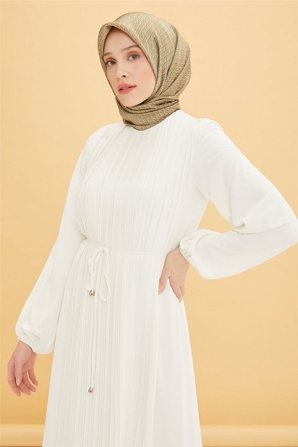 Önü Piliseli Elbise 22y9435 Ekru - 6