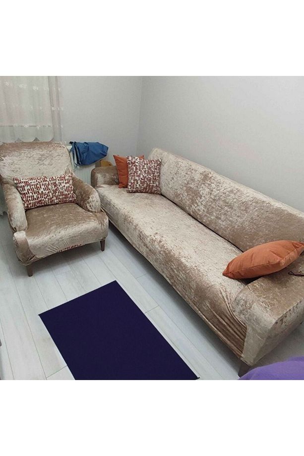 Parlak Kadife Streç Lastikli 3 3 1 1 Koltuk Örtüsü Takımı Kanepe Çekyat Örtüsü Koltuk Kılıfı - 2