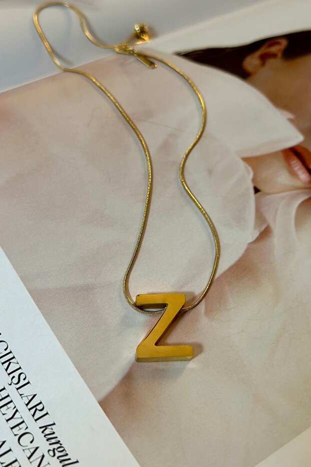 Steel Oversized Z Letter Plate - Italian Chain Necklace