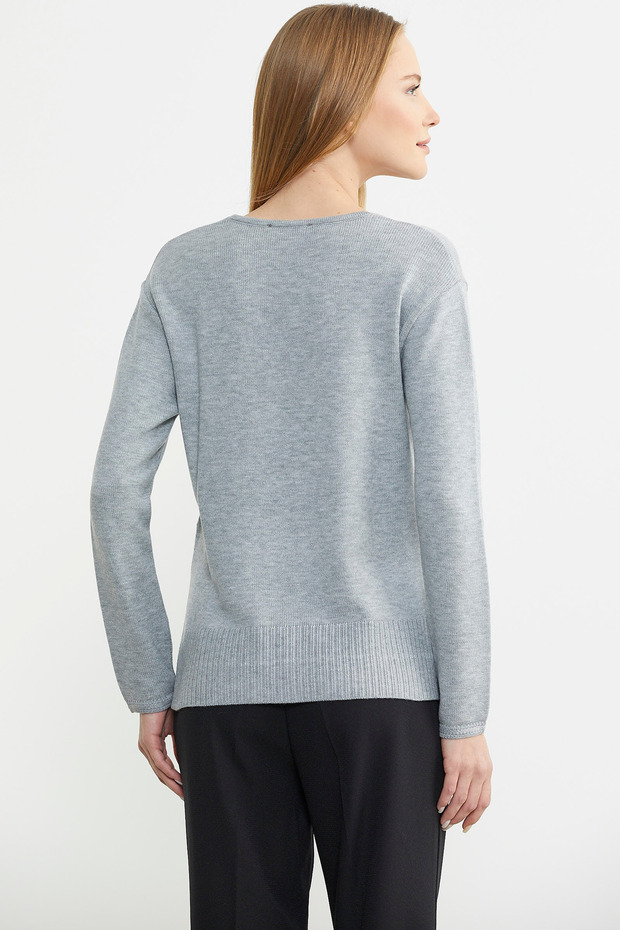 Salaş V Yaka Basic Triko Kazak - Gri - 5