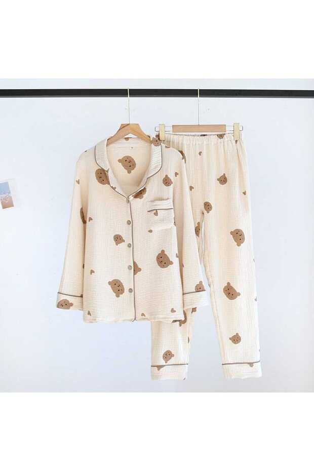 Bürümcük Shirt Collar Brown Bear Pajama Set