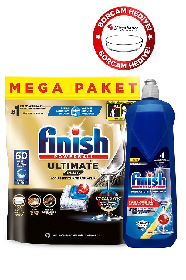 Ultimate Plus Bulaşık Makinesi Deterjanı Kapsül Tablet 60 Adet + Parlatıcı Limon 800 ml+ Borcam - 3