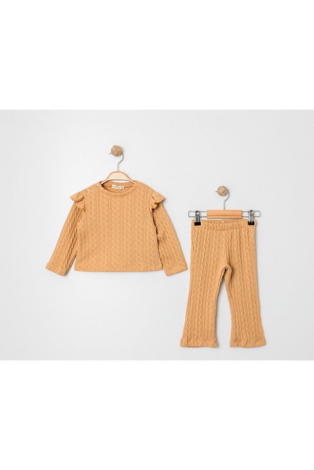 Girl's Brown Casual Knitted Double Suit