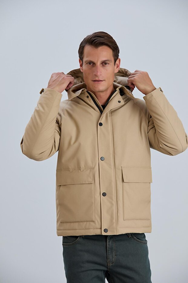 Çıkabilir Kapüşonlu Erkek Pamuk Mont - 5