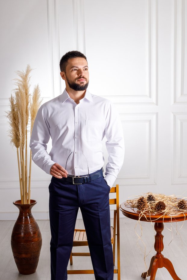 Elvio Textured Classic Fit Pocket Cotton White Shirt