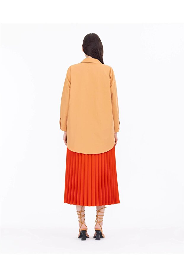 Pliseli Elastik Bel Etek - Mercan - 3