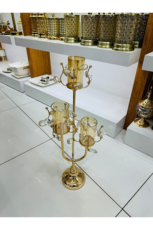 3 Kollu Gold Şamdan - 1