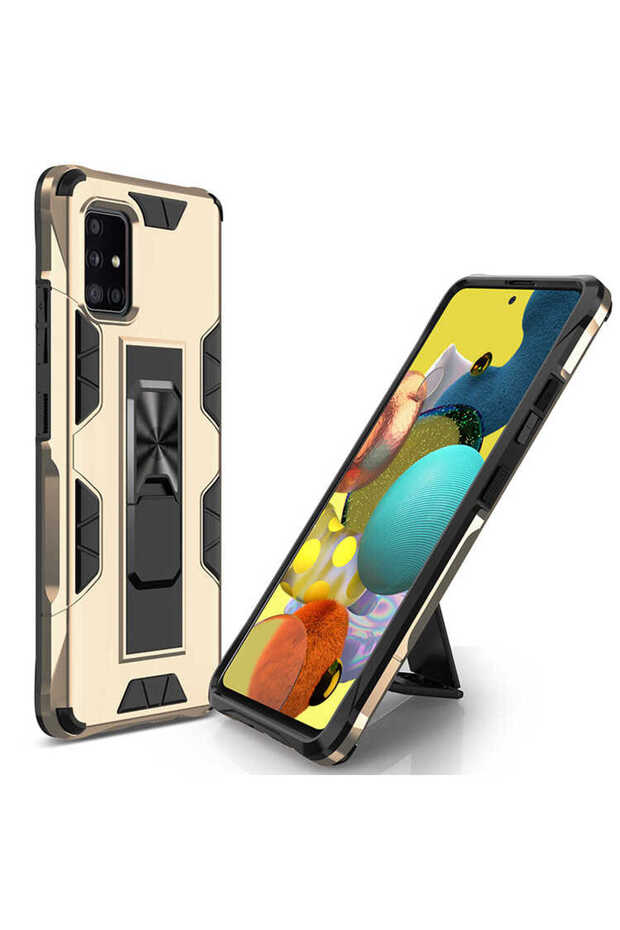 غطاء حماية متوافق مع هاتف Galaxy A71 مع حامل قابل للطي - ذهبي - T14108