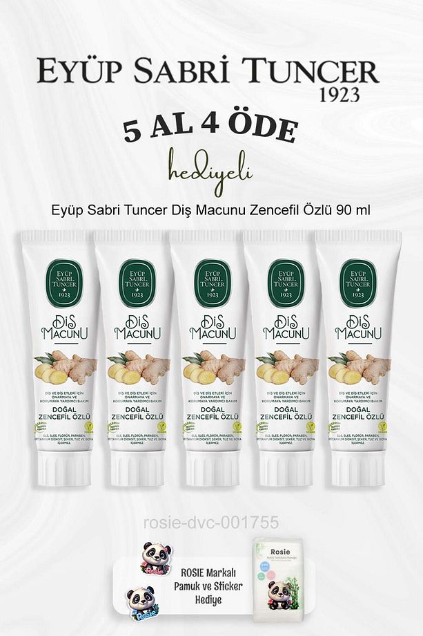 Diş Macunu Zencefil Özlü 90 ml 5 Al 4 Öde ve Rosie Pamuk - 1