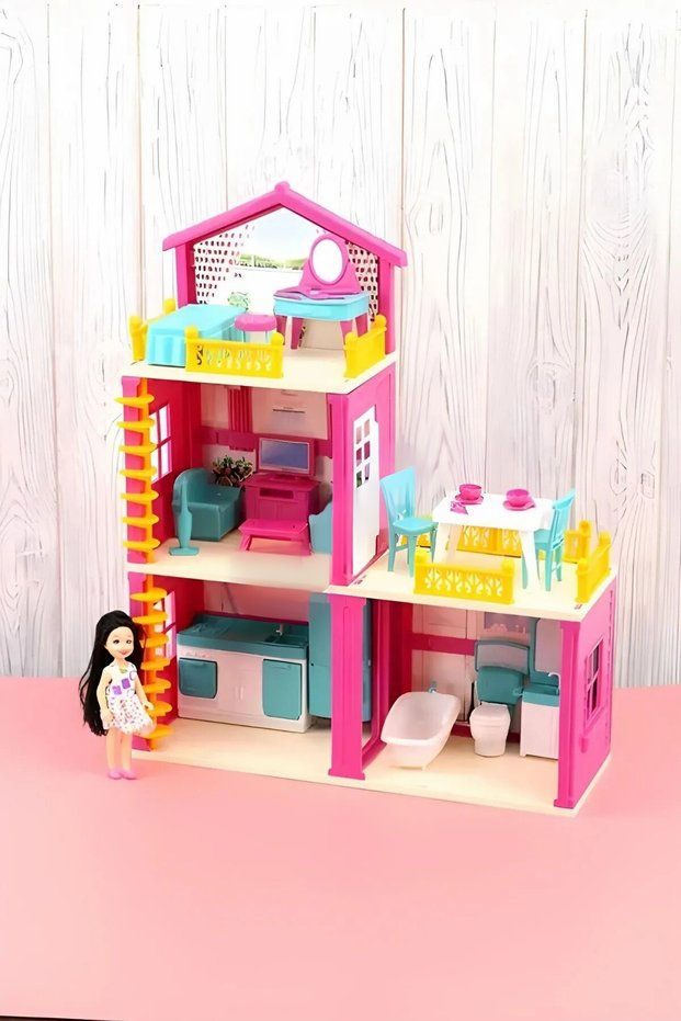 Lola's House of Dreams 3-Storey 4-Room with Terrace Barbie House Toy Dollhouse Set Play House with Doll Gift