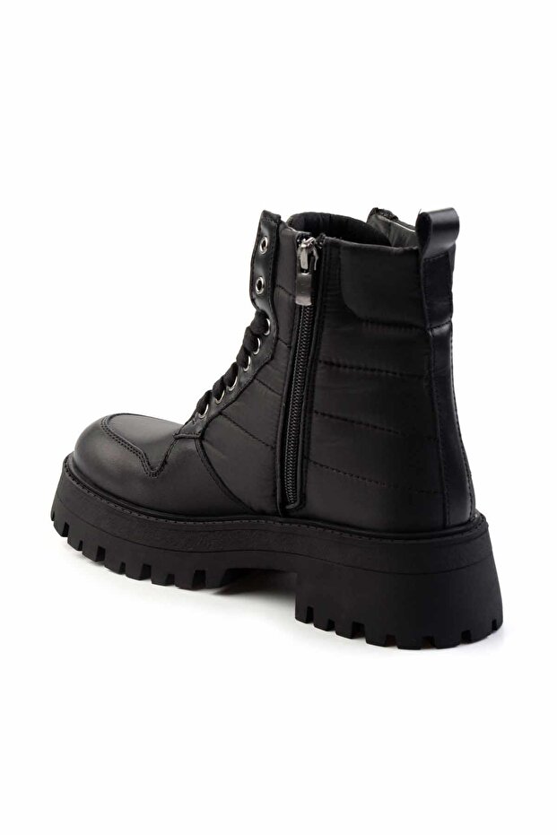 Siyah Hakiki Deri Kadın Bot & Bootie K02351320503 - 4