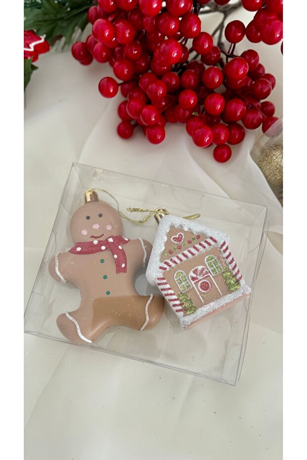 New Year Gingerbread and Tiny House Figure Christmas Tree Ornament