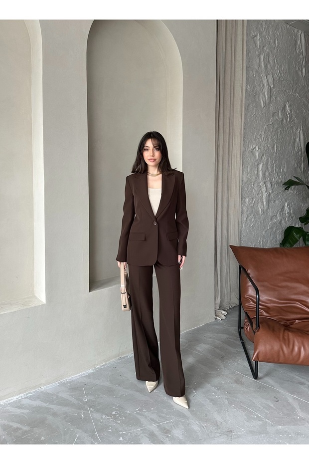 Blazer Takım Elbise Tek Düğme Ceket Pantolon - 8