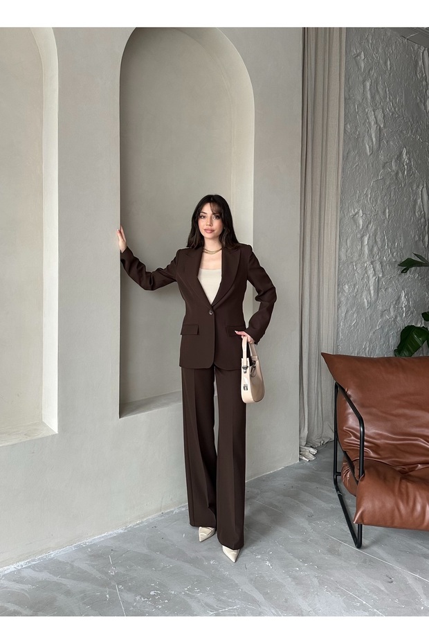 Blazer Takım Elbise Tek Düğme Ceket Pantolon - 7