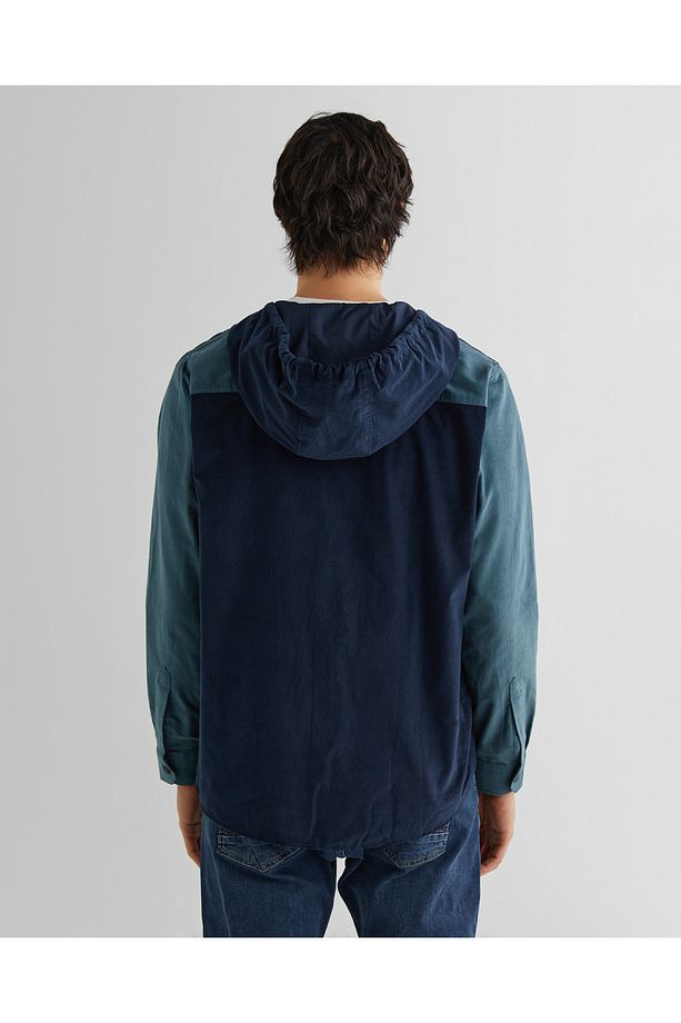 Erkek Lacivert Oversize Fit Kapüşonlu Logolu Gömlek - 2