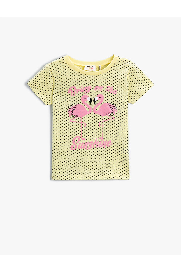 Polka Dot Flamingo Printed Short Sleeve T-Shirt