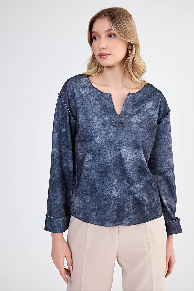 Judge Collar Abstract Pattern Blouse - 3