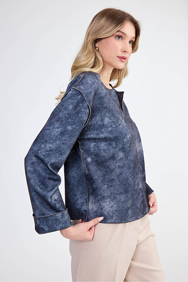 Judge Collar Abstract Pattern Blouse - 7