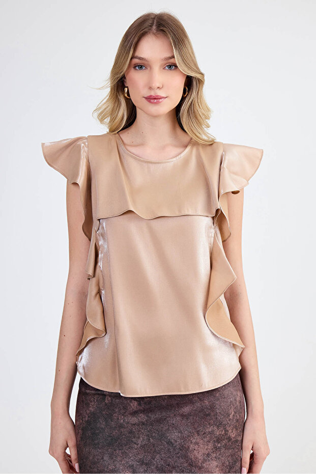 بلوزة لامعة بأكمام مكشكشة - 6