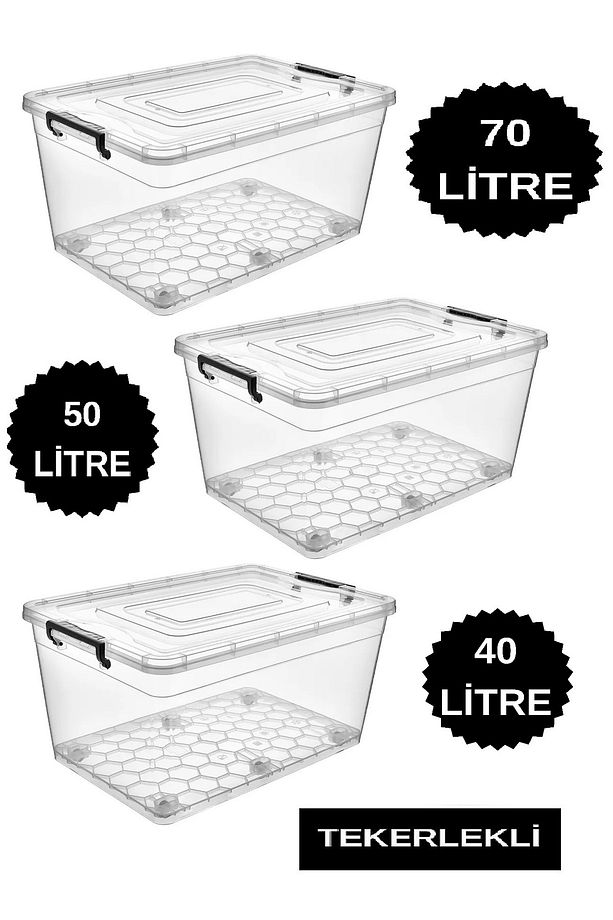 3 adetli set 40 lt -50 lt-70 lt Tekerlekli Saklama Kutusu  Tekerlekli Saklama kabı büyük boy saklama - 1