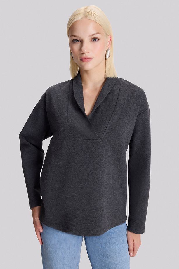Yaka Detaylı Spor Örme Bluz - 1