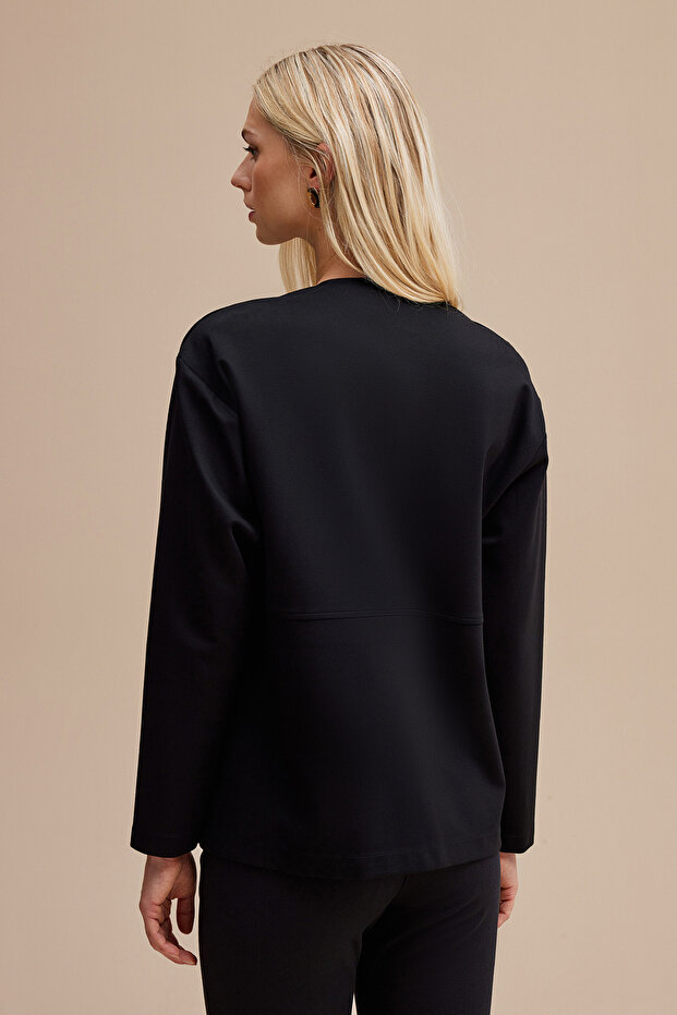 Cep Detaylı Spor Örme Bluz - 5