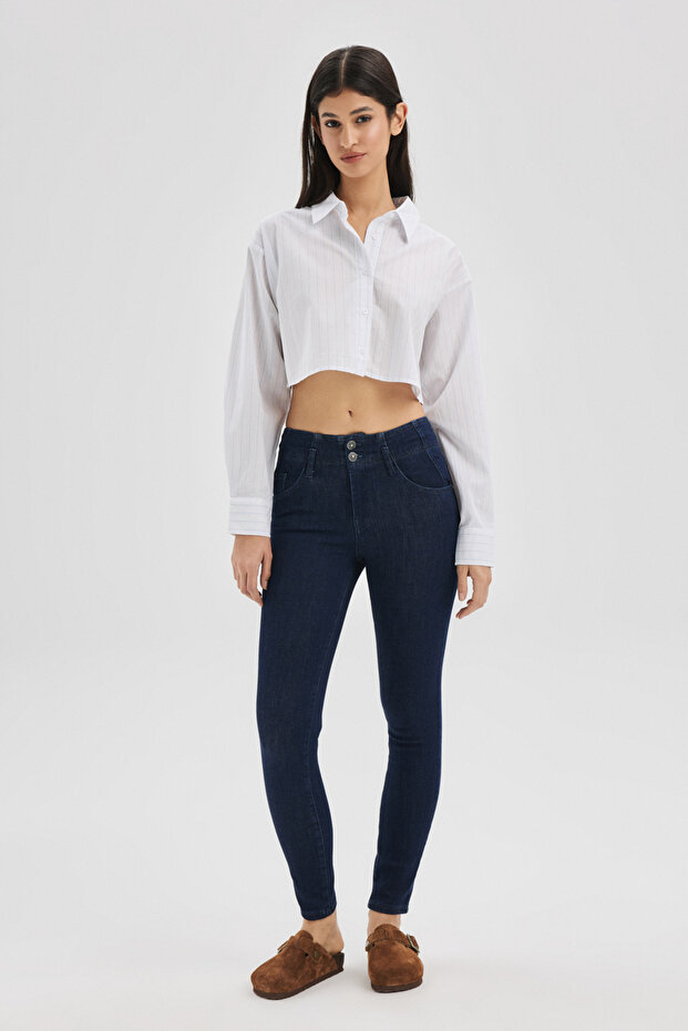 Poplin Çizgili Crop Gömlek - 2