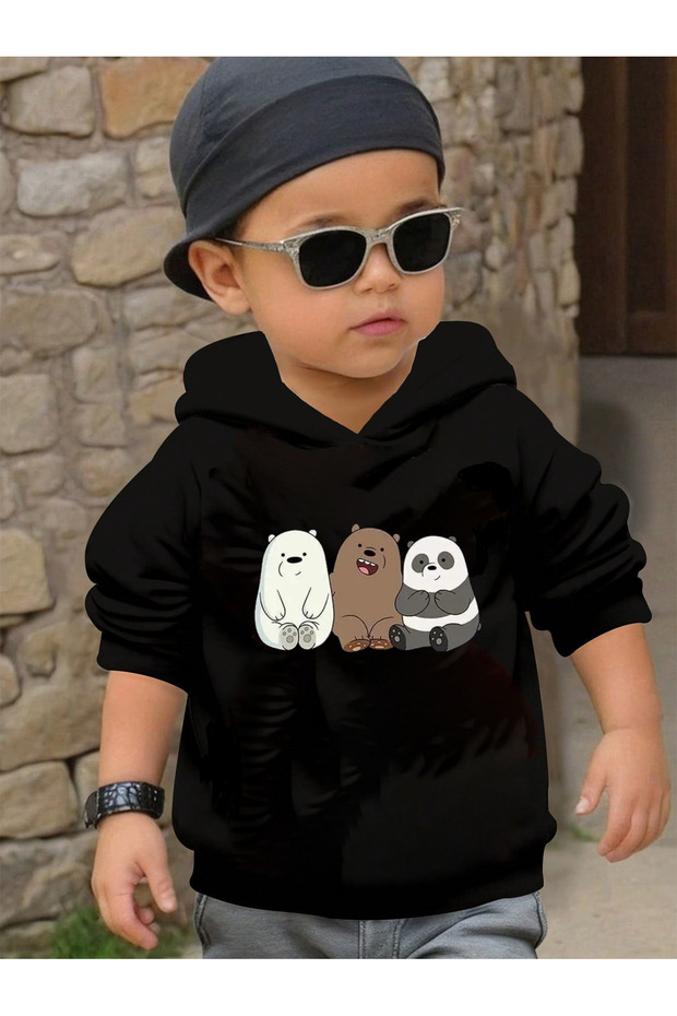Child Printed Hooded Sweatshirt Black
