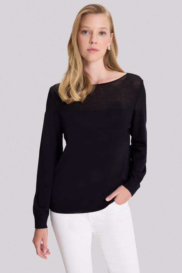 Transparan Detaylı Triko Bluz - 3