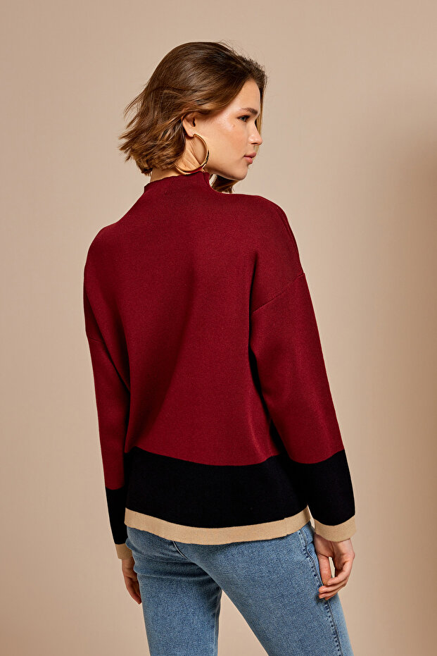 Kontrast Dik Yaka Triko Kazak - 5