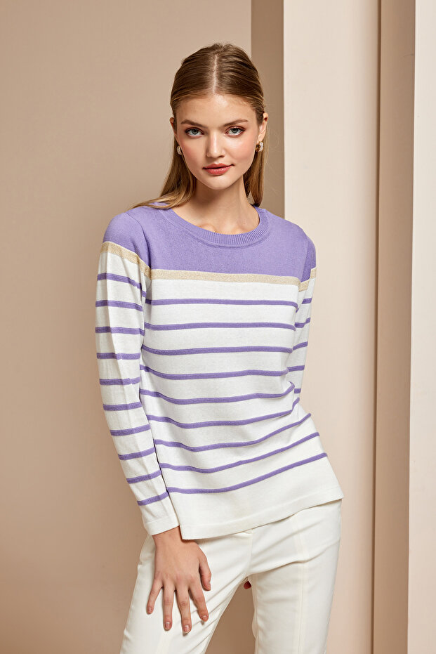 Çizgili Triko Bluz - 1