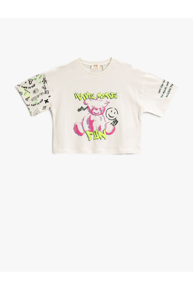 Crop T-Shirt Printed Short Sleeve Crew Neck Cotton