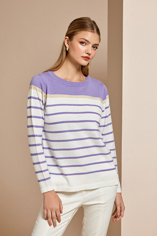 Çizgili Triko Bluz - 3