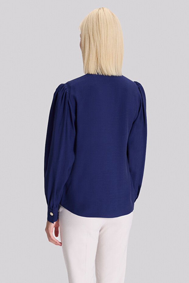 Düğmeli Dik Yaka Bluz - 4