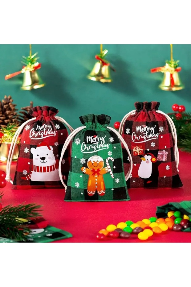 New Year's Christmas Themed Colorful 3-Piece Jute Straw Sack