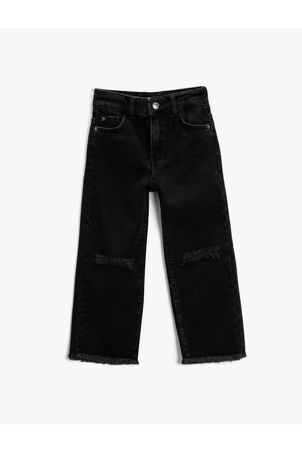 Wide Leg Jeans with Pockets and Ripped Detail - Wide Leg Jean