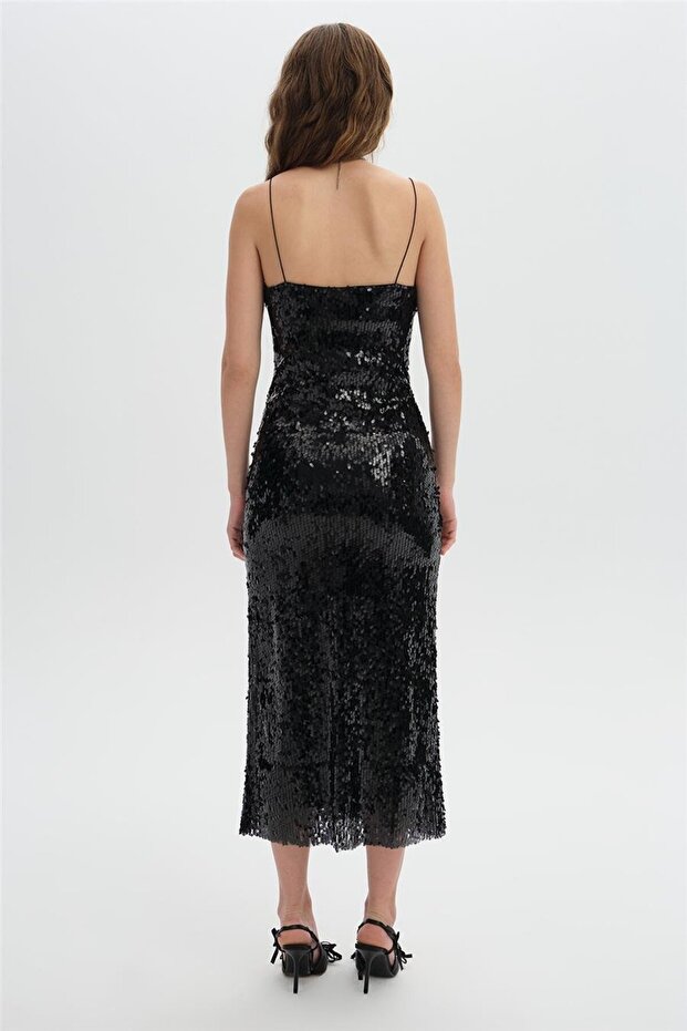 Siyah Payet Slip Elbise - 6
